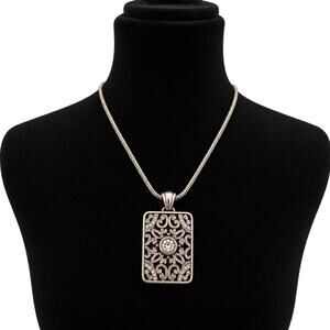 Retired Brighton Reversible “Shadow Play “Crystal Scrollwork Necklace Silver